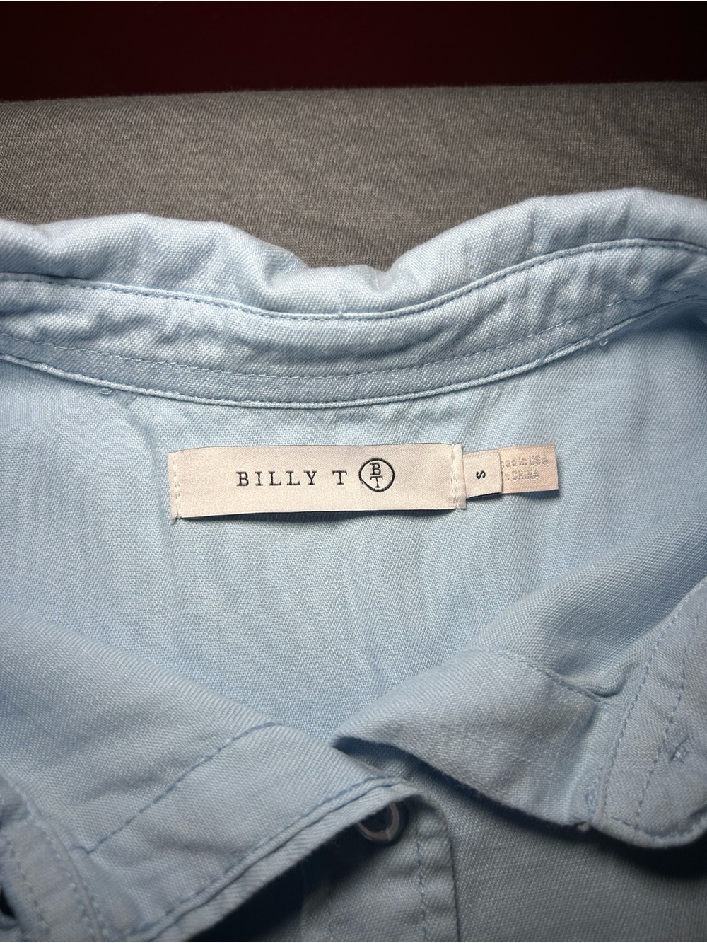 Billy T Embroidered Daisy Light Blue Chambray Button-Down Shirt - Picture 2 of 7